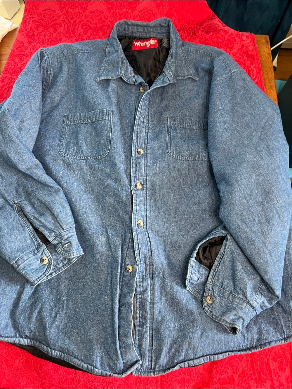 Wrangler Men’s 3XL Blue Denim Quilted Lined Shirt Jacket Overshirt